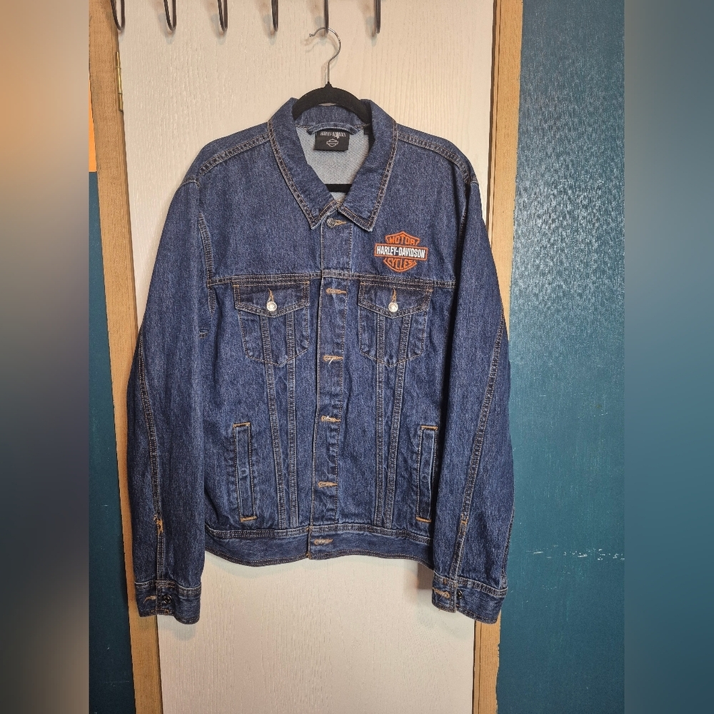 ☀️🌧Harley-Davidson Men's Blue Denim Jacket - Picture 1 of 3